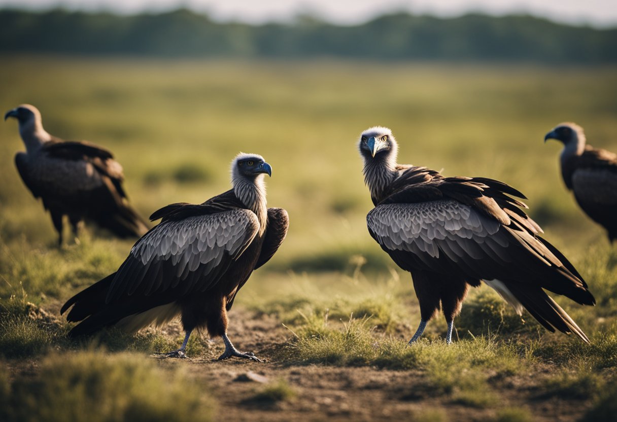 Vultures circle above, scanning the ground for carrion. Their keen eyes and powerful wings make them essential scavengers in the ecosystem