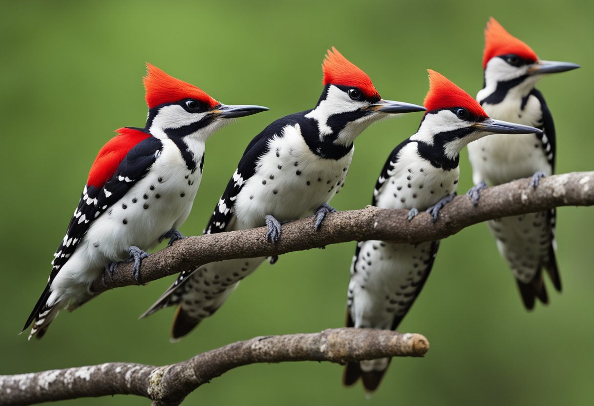 Woodpeckers migrate in a V-formation, with one bird leading the way and the others following closely behind. They communicate through calls and body language, maintaining a strong sense of unity and cooperation throughout the journey