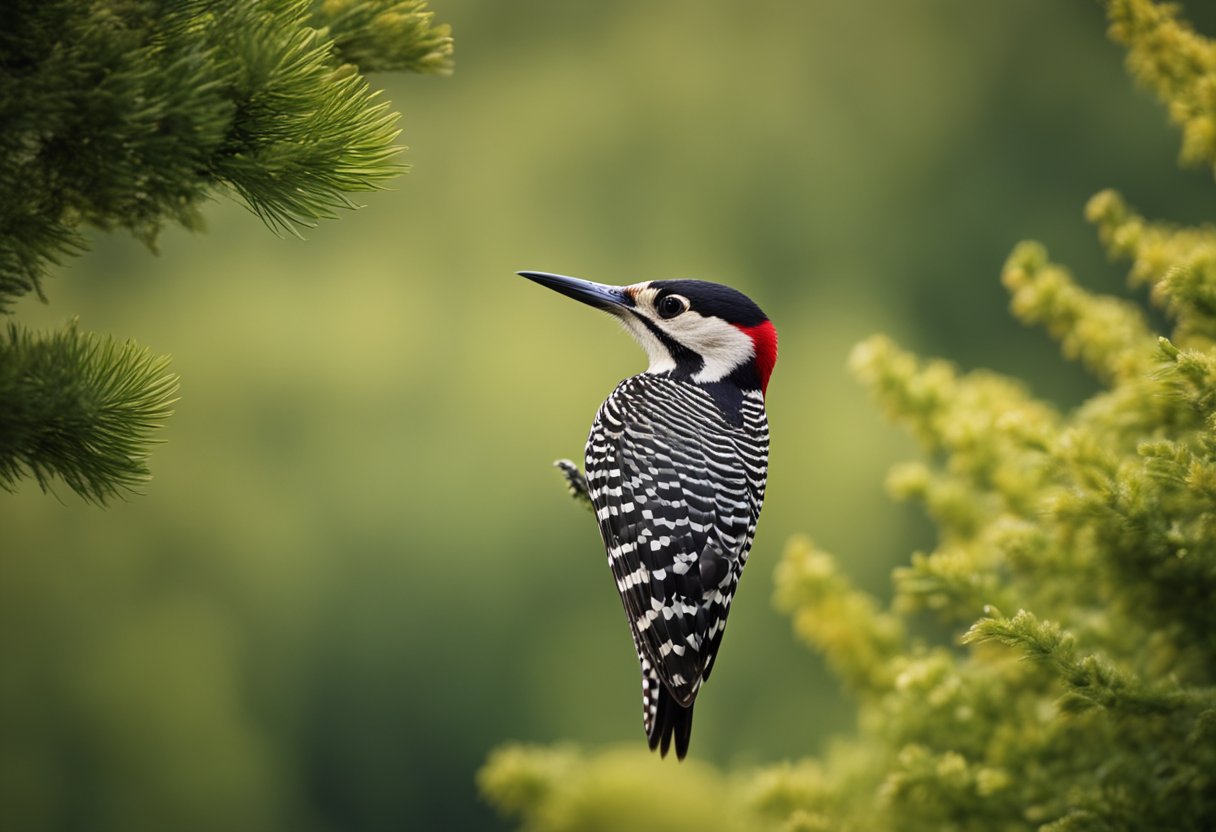 Woodpeckers fly over rolling hills and dense forests during migration