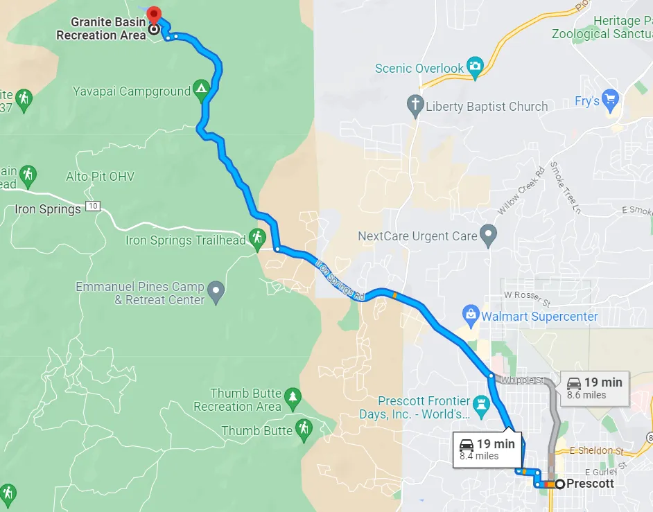 Arizona Granite Basin at Prescott National Forest Directions