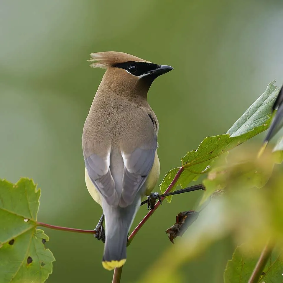 Medium sized brown bird with black face and brown crest.
