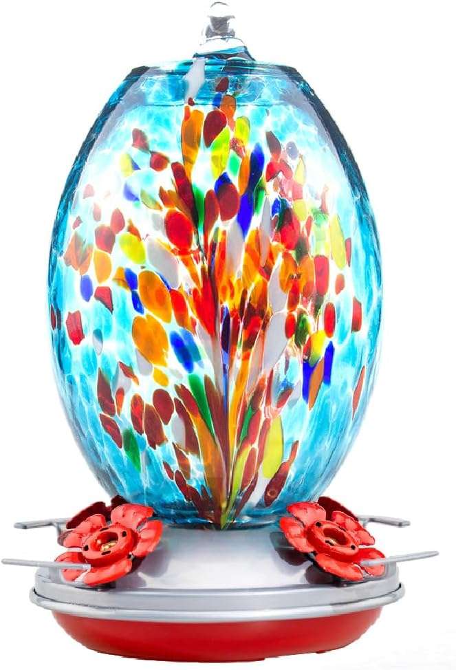 Muse Garden Hand Blown Glass Hummingbird Feeder