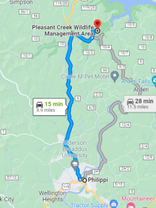 West Virginia Pleasant Creek WMA Directions