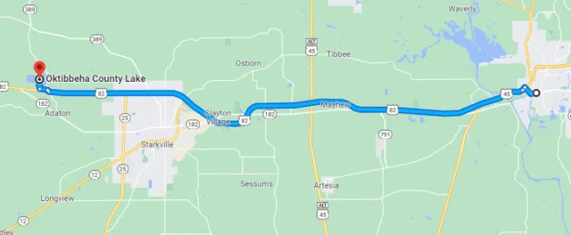 Mississippi Oktibbeha County Lake Map