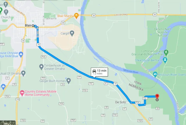 Nebraska DeSoto National Wildlife Refuge Map