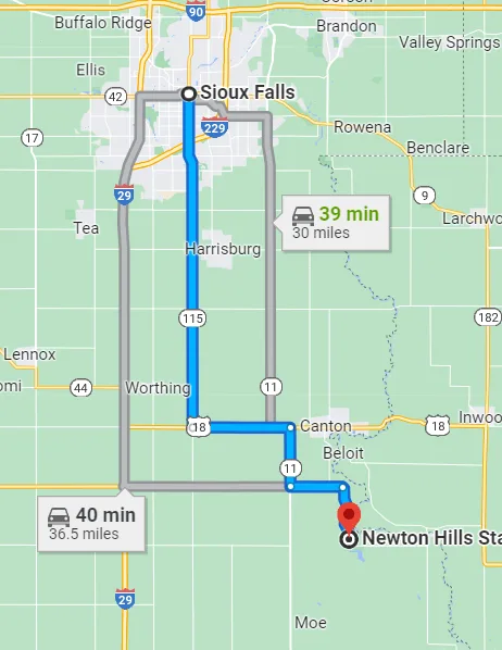 South Dakota Newton Hills SP Map