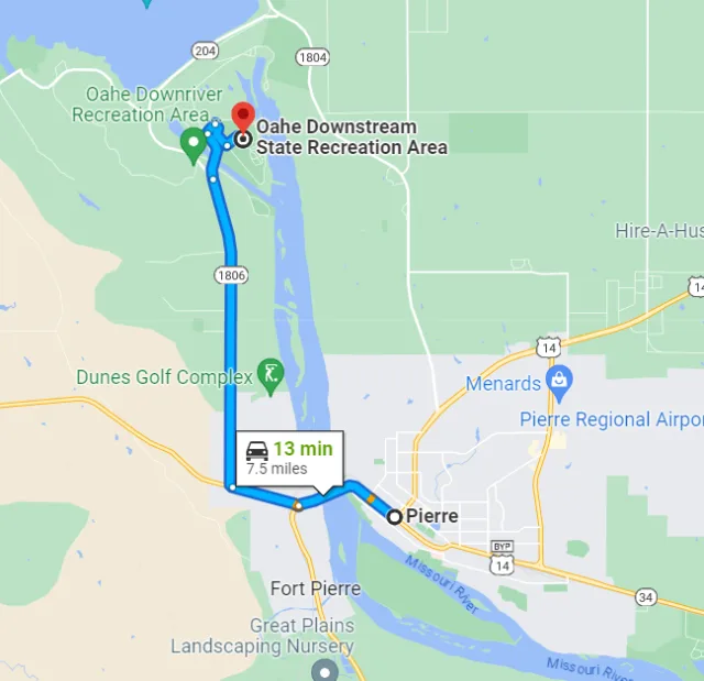 South Dakota Oahe Downstream Rec. Area Map