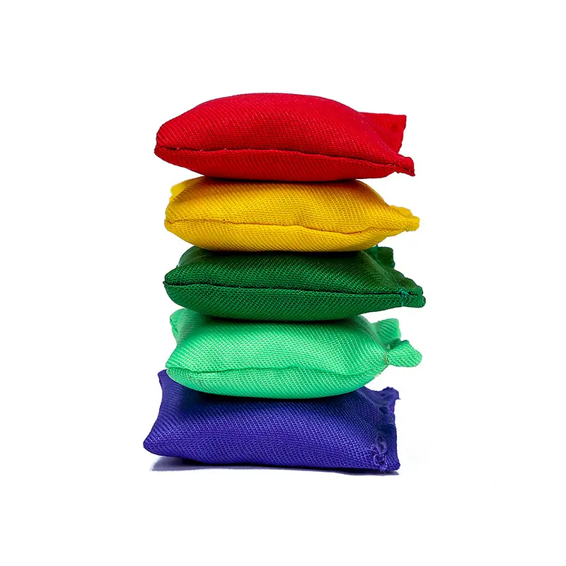A stack of colorful bean bags.