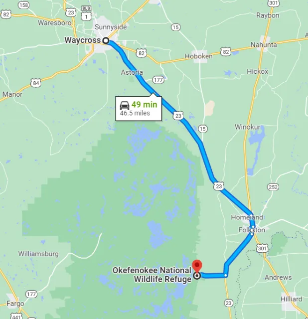 Georgia Okefenokee National Wildlife Refuge Map