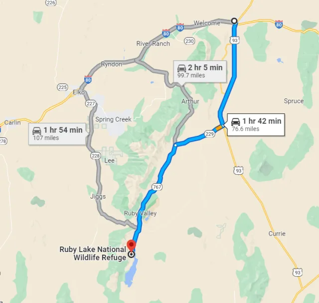 Nevada Ruby Lake National Wildlife Refuge Map