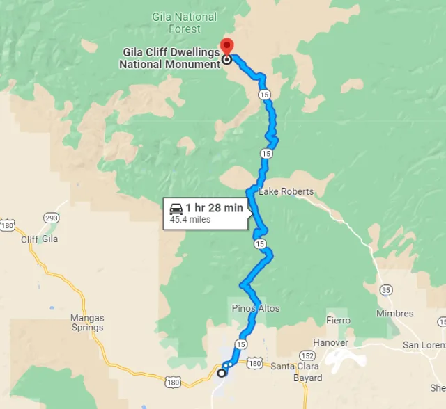 New Mexico Gila Cliff Dwellings National Monument Map