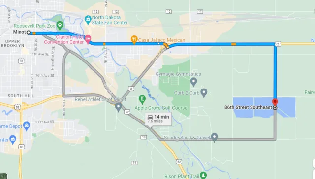 North Dakota Minot Sewage Lagoons Map