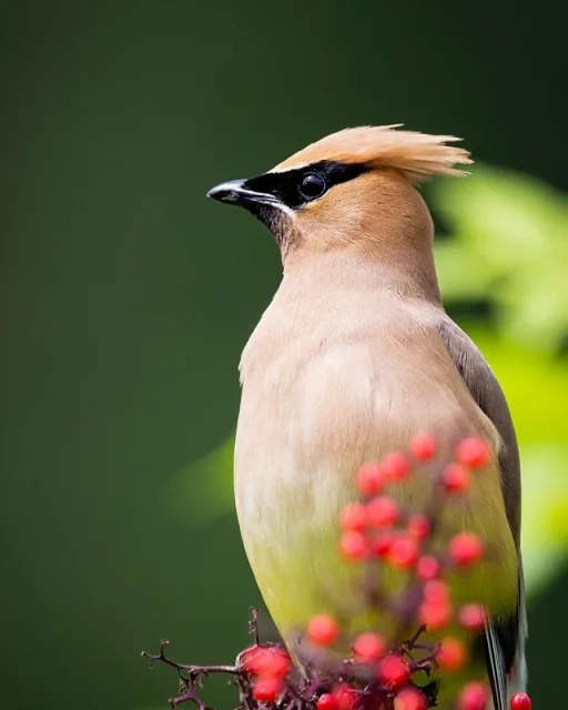 Large brown songbird with pale belly and black mask.