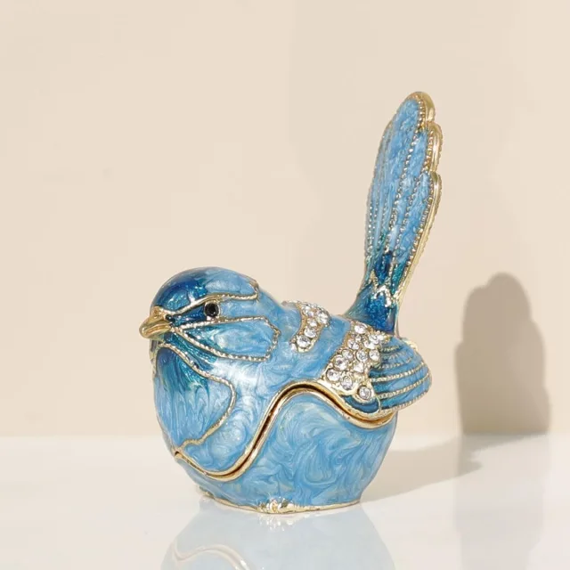 Exquisite Hand-Painted Rhinestone Bird Trinket Box